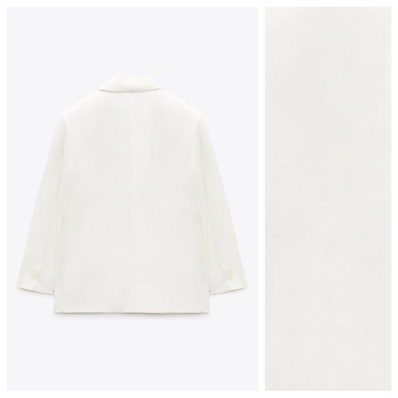 NWT. Zara Ecru Linen/Viscose Blend Double Breasted Blazer. Size L - Picture 5 of 11